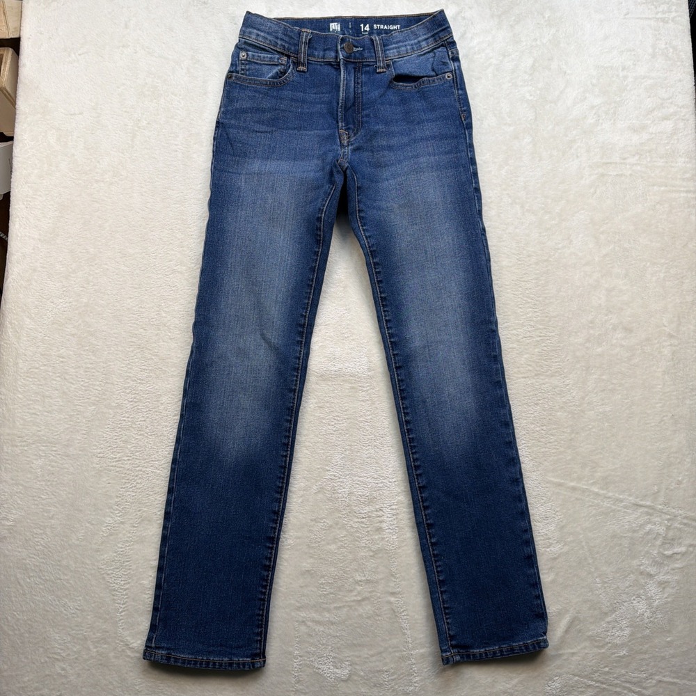 Gap Kids Straight Slim Jeans Medium Wash Girls Size 14 Stretch‎ Denim